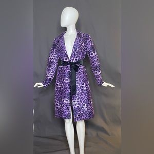 Purple cheetah print satin coat with tie